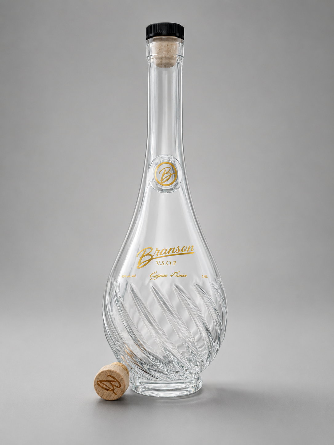 Photograph of the Branson Cognac VSOP bottle production sample